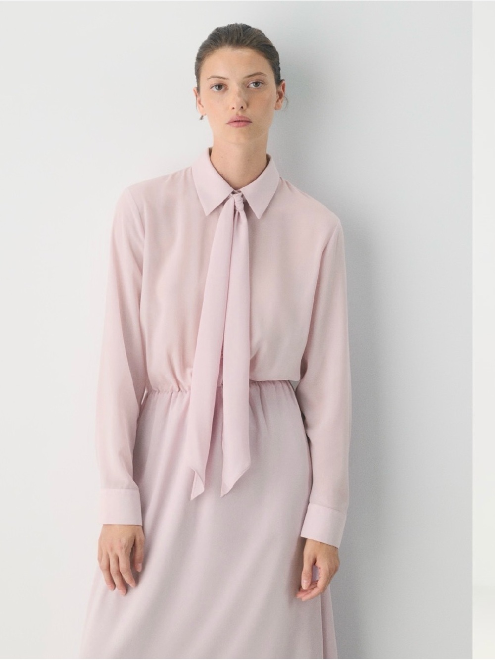 NEW Babaton Aritzia Hopper Maxi Dress Sz S Dusty Pink Tie Neck Chiffon Ethereal - Picture 3 of 15